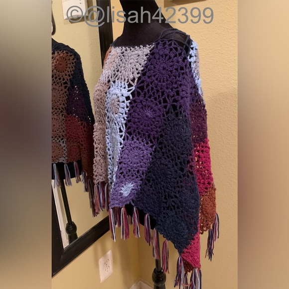 OSFM Handmade Crocheted Poncho - Picture 5 of 7